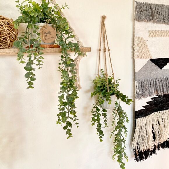 2x Hanging Faux Eucalyptus Plant in Handmade Concrete Pot - Picture 2 of 8